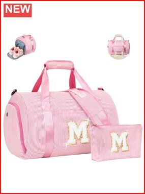 Girls Travel Duffle Bag with Shoe Compartment, Personalized Overnight